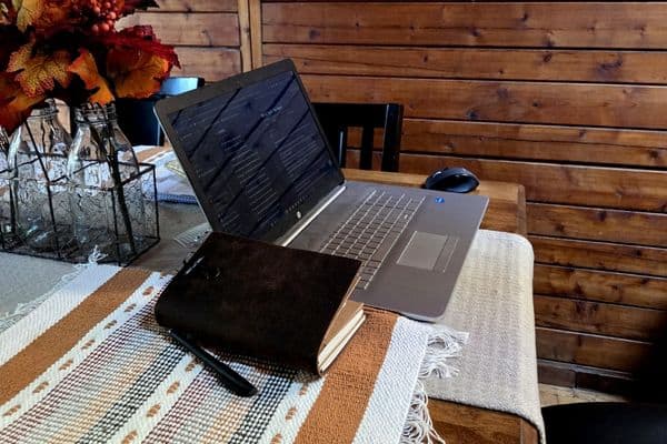small cozy office at a kitchen table
