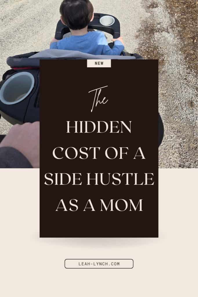 Mom pushing stroller with text overlay