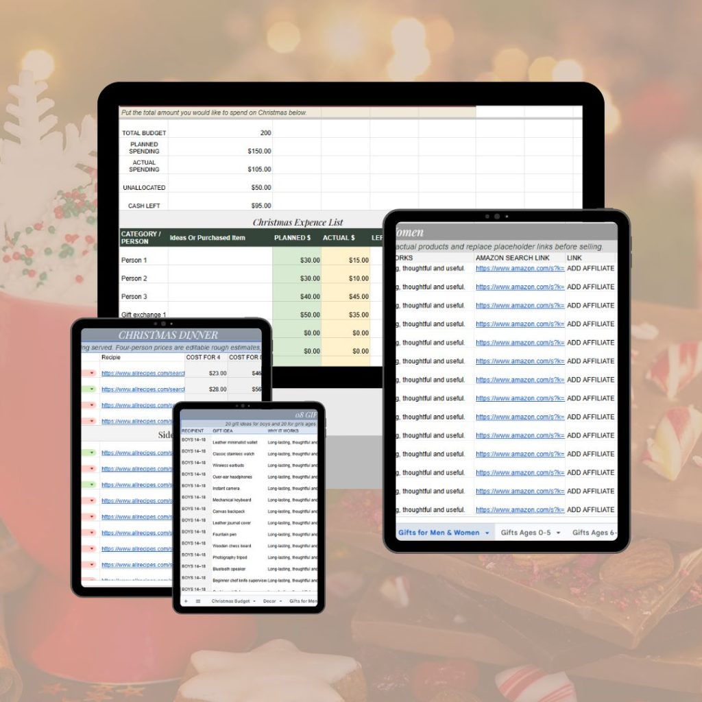 Christmas in a box spreadsheet mock up
