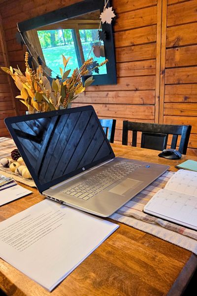 christmas planning at the kitchen table.