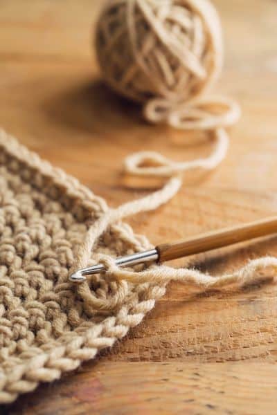 ball of yarn and a crochet hook